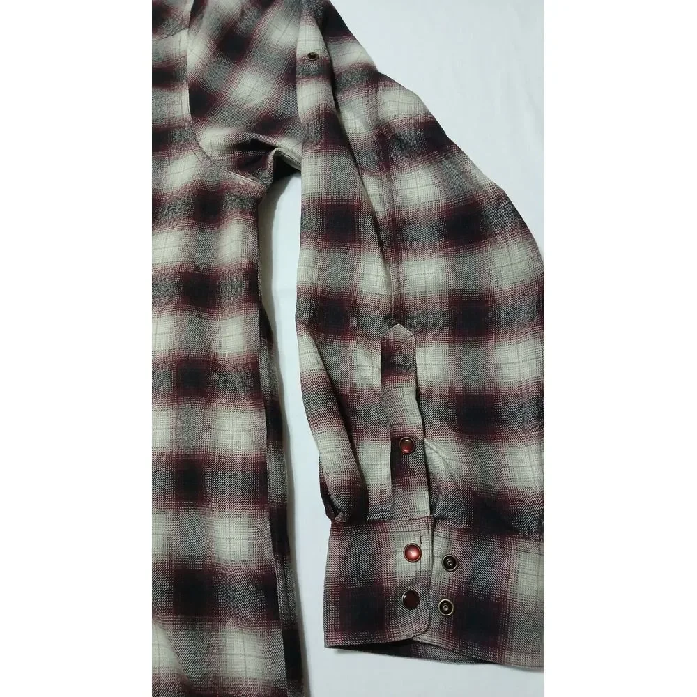 Outback Trading Company Mens XXL Western‎ PearlSnap Burgundy Long Sleeve Flannel